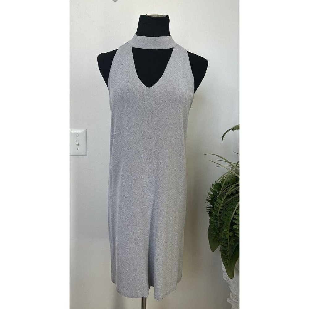 Milly Gray Italian Structured Shift Knit Sleeveless V-Neck Dress Sz M